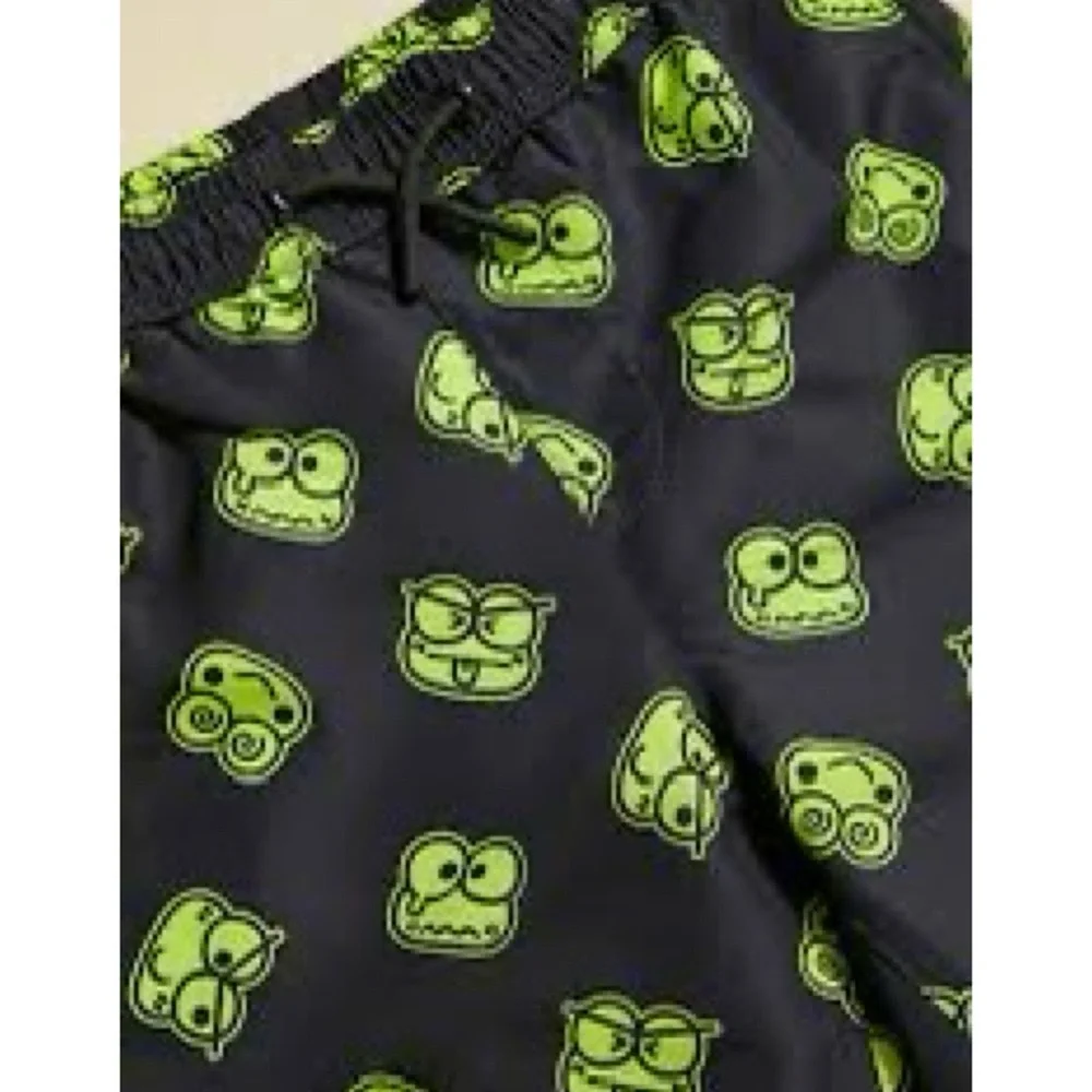 New Forever21 Kids Sanrio Keroppi Black Neon Green Swim Trunks Size 7/8